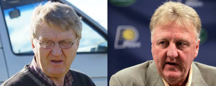 Tvífararnir Halldór Valdimarsson og Larry Bird. Snæbjörn Ragnarsson setti myndina saman