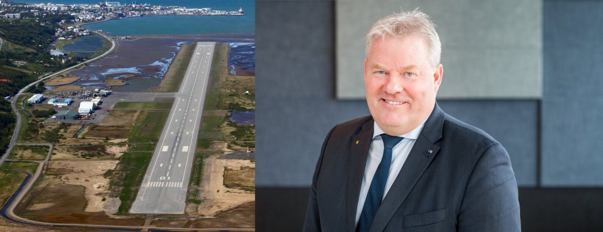 Akureyrarflugvöllur. Sigurður Ingi Jóhannsson er samgöngu- og sveitarstjórnarráðherra. Mynd/Samsett.